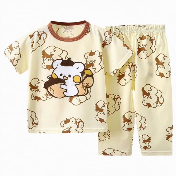 UAYOTSE Girls Short Sleeved and Long Legged Set Comfortable Soft Stylish Cute Cartoon Girls Pajama Set,Sizes 6-12 Months
