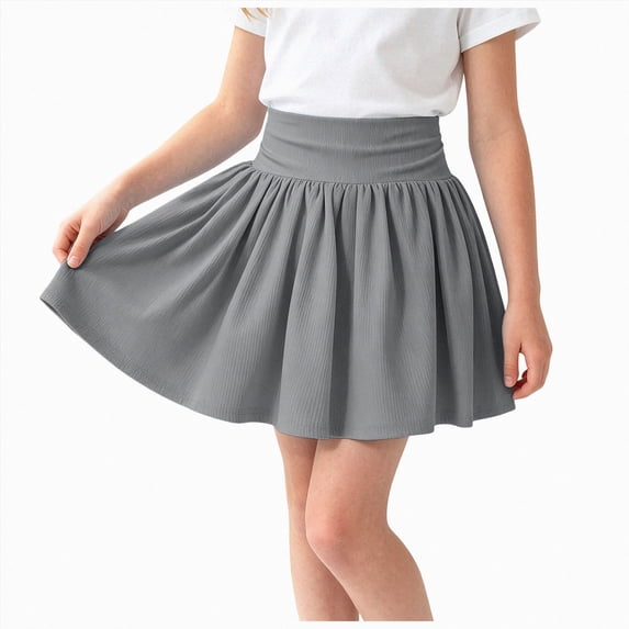 UAYOTSE Girls Skirts Elastic Flared Plain Tennis Skater Skirts with Built-in Shorts Kids Active Flowy Skorts,Sizes 11-12 Years