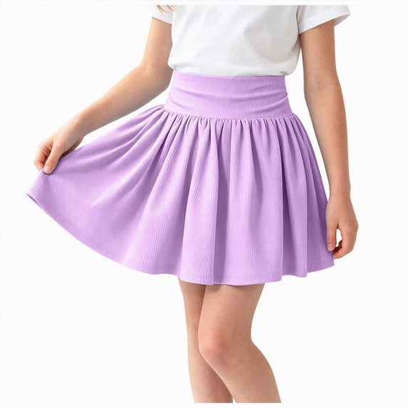 UAYOTSE Girls Skirts Elastic Flared Plain Tennis Skater Skirts with Built-in Shorts Kids Active Flowy Skorts,Sizes 15-16 Years