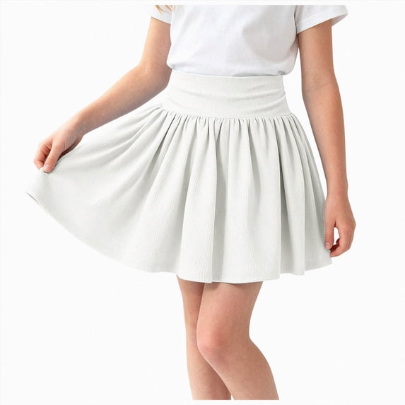 UAYOTSE Girls Skirts Elastic Flared Plain Tennis Skater Skirts with Built-in Shorts Kids Active Flowy Skorts,Sizes 5-6 Years