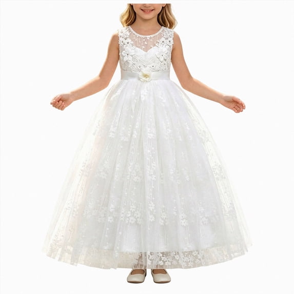 UAYOTSE Girls Sleeveless Lace formal Maxi Dress 4 5 6 7 8 9 10 Years Floral Lace Tulle Long Pageant Gown for Wedding Flower Girl