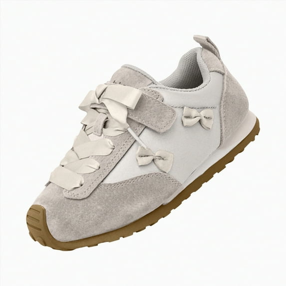 UAYOTSE Girls Sneakers Lightweight Cute Bowknot Casual Walking Shoes for Toddler/Little Kids(12.5,Beige)