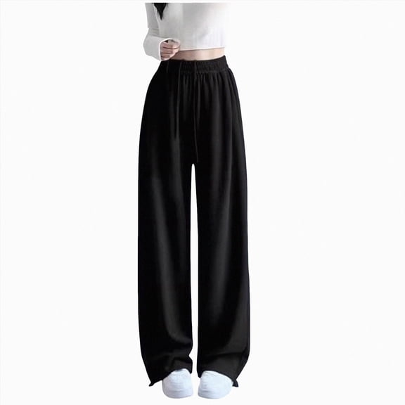 UAYOTSE Girls Sporty Plain Sweatpants Cotton Comfortable Wide Leg Casual Trousers Elastic High Waist Outdoor Trousers for Teenagers,Sizes 8-9 Years
