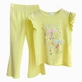 thumbnail image 1 of UAYOTSE Girls Summer Two Piece Set with Ruffled Sleeve Vest and Flared Pants Cartoon Print Breathable Cotton Childrens Clothing,Sizes 7-8 Years, 1 of 6