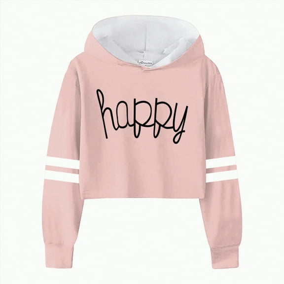 UAYOTSE Girls Sweatshirt Girls Kids Casual Loose Active Full Sleeves Hoodies Sweatshirts Hooded Short Pullover Letter Print Striped Teen Crop Tops Girls Tops(Pink&2,6-7 Years)