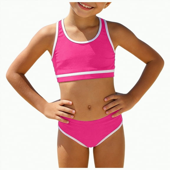 UAYOTSE Girls Swimsuit Double Strap High Waist Sporty Bikini Swimsuits Swim Cover Up Skirt 2 Piece Set,Sizes 8-9 Years