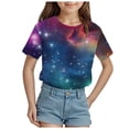 thumbnail image 1 of UAYOTSE Girls Tees Shirts Fashionable Crewneck Short Sleeve Side Drawstring, Trendy Pick for Summer Outfits,12-13 Years Blue, 1 of 4
