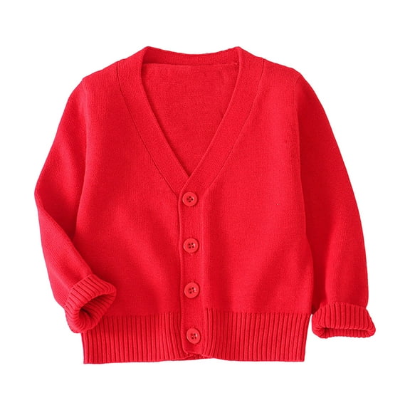 UAYOTSE Girls Warm Sweater for Girls Kids, Knitted Sweater with Round-Neck, Long Sleeve Solid Color, Girls Cardigans(5-6 Years,I94-Red)
