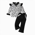 thumbnail image 1 of UAYOTSE Girls White Floral Ruffled Flutter Sleeve Top + Patchwork Flared Pants 2Pcs Set Size 12-18 Months, 1 of 7