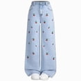 thumbnail image 1 of UAYOTSE Girls Wide Leg Washed Denim Jeans Elastic Back Waist All Over Fruit Embroidery Loose Baggy Trousers,Sizes 7-8 Years, 1 of 7