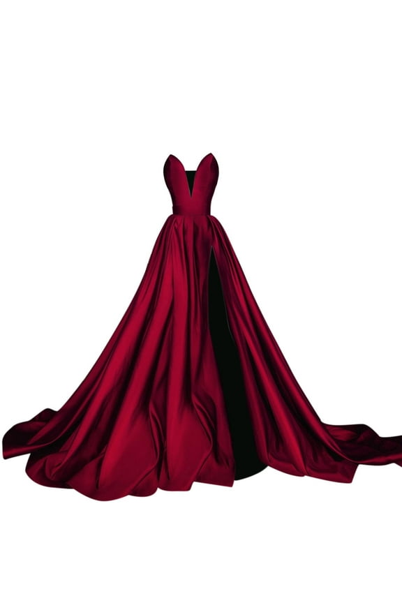 Glitter Satin Prom Dresses for Women 2024 Spaghetti Straps Slit Evening Formal Ball Gowns,Red L