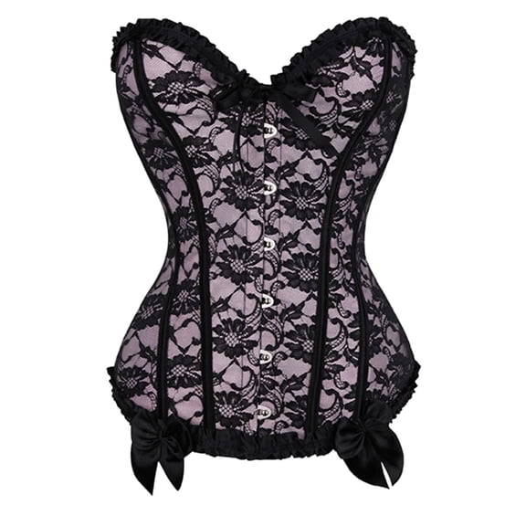 UAYOTSE Gothic Corset for Women Boned Overbust Punk Bustier Top Lace Up Boned Dresses Bodice,Pink 5XL