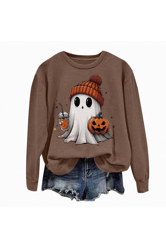 Halloween Sweatshirts Pumpkin Face Dancing Skeleton Shirt Long Sleeve Sweater Funny Graphic Pullover,Sizes S