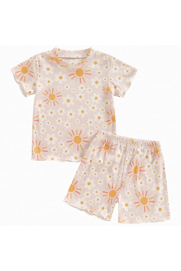 Infant Baby Girl Summer Clothes Set 9 12 18 24 Months 2T 3T 4T Flower Short Sleeve Round Neck Tops Elastic Waist Shorts Outfit,Sizes 12-18 Months