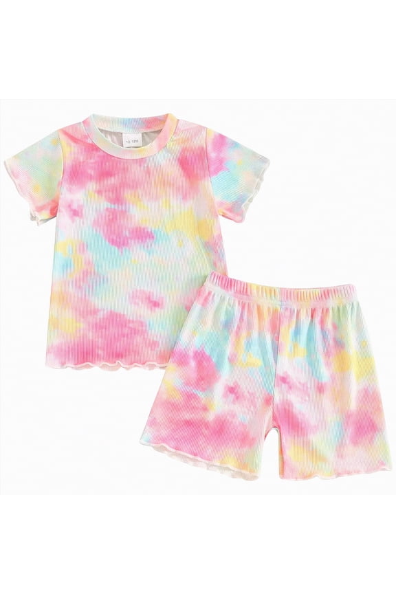 Infant Baby Girl Summer Clothes Set 9 12 18 24 Months 2T 3T 4T Flower Short Sleeve Round Neck Tops Elastic Waist Shorts Outfit,Sizes 18-24 Months