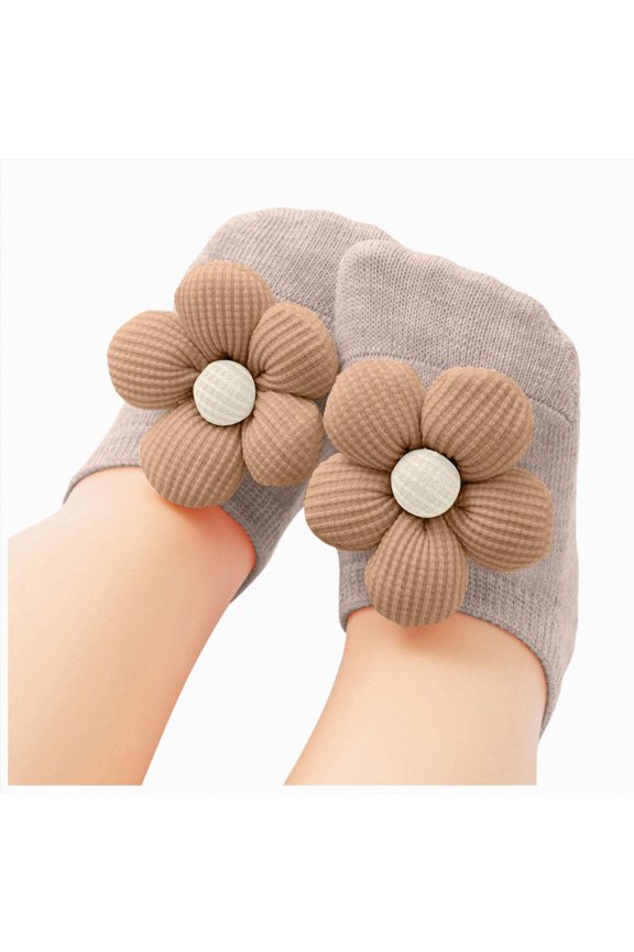 Infant Girls Elastic Turn Cuff Ankle Socks Sweet Waffle Cloth Flower Ornament Soft Lightweight Socks for Holiday Daily Dress Matching Occasions,Sizes 1-3 Years