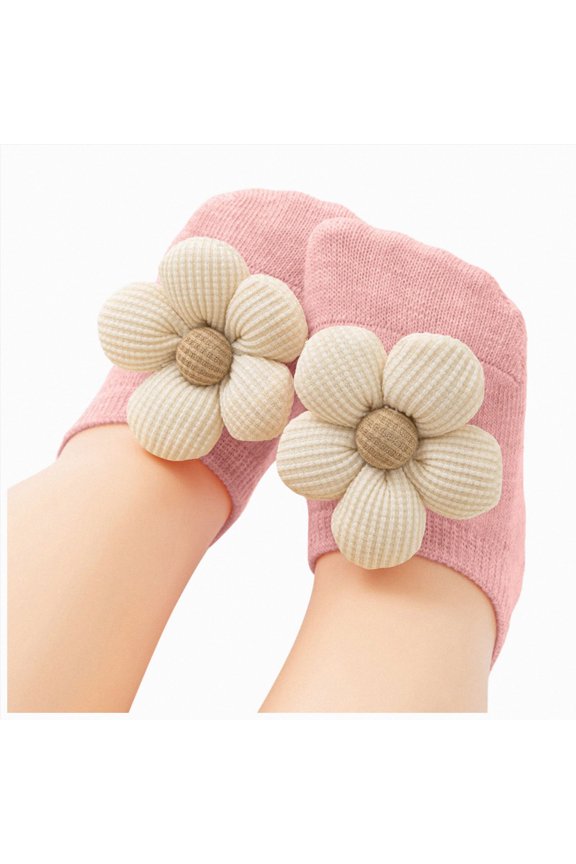 Infant Girls Elastic Turn Cuff Ankle Socks Sweet Waffle Cloth Flower Ornament Soft Lightweight Socks for Holiday Daily Dress Matching Occasions,Sizes 1-3 Years