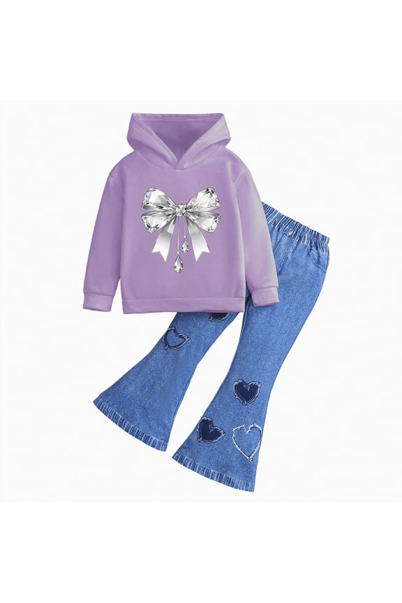 Kid Girls Clothes 2 Piece Outfit Butterfly Sweatshirt & Flare Leg Pants Spring School Wear for Girl Cute Set,Sizes 6-7 Years