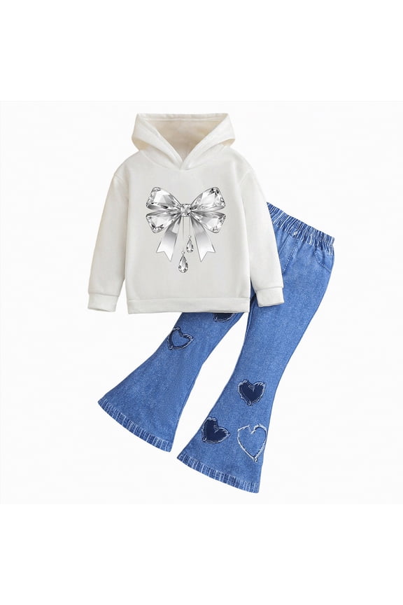 Kid Girls Clothes 2 Piece Outfit Butterfly Sweatshirt & Flare Leg Pants Spring School Wear for Girl Cute Set,Sizes 6-7 Years