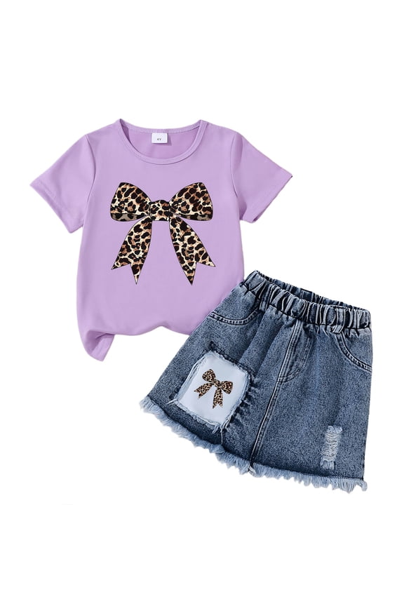 Kids 2 Piece Outfits Girls Summer Plaid Short Sleeve T-Shirts and Pants Set Fashion Clothing Sets,Sizes 4-5 Years