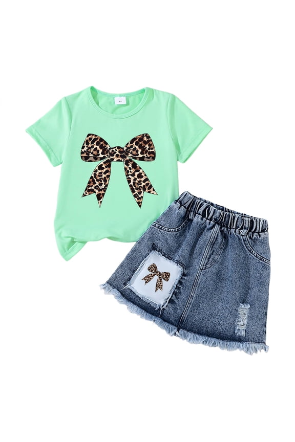 Kids 2 Piece Outfits Girls Summer Plaid Short Sleeve T-Shirts and Pants Set Fashion Clothing Sets,Sizes 5-6 Years