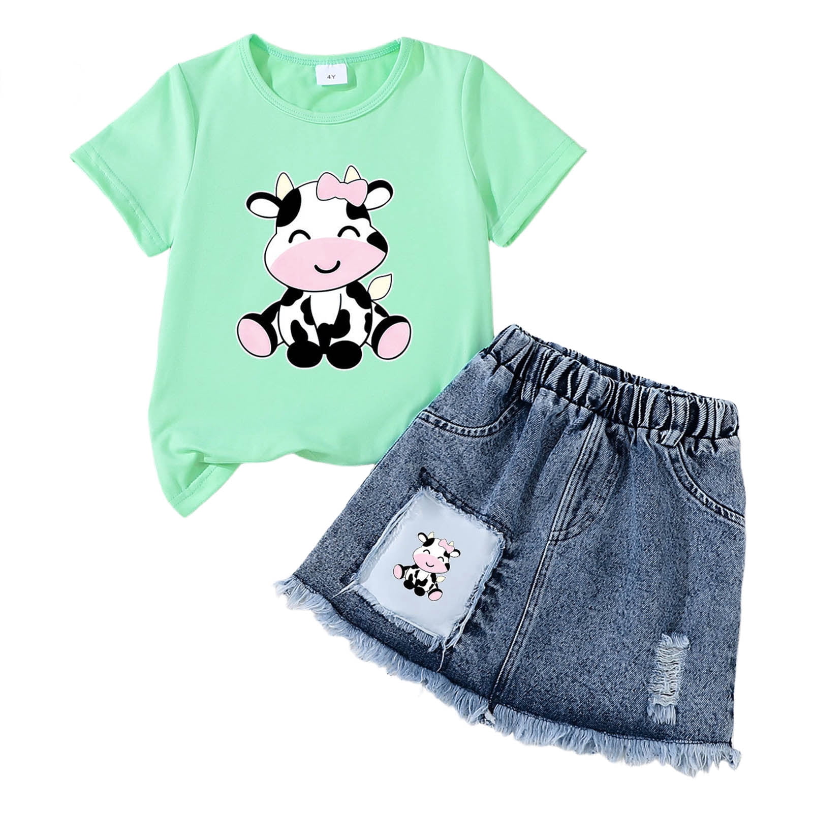 UAYOTSE Kids 2 Piece Outfits Girls Summer Plaid Short Sleeve T-Shirts and Pants Set Fashion Clothing Sets,Sizes 6-7 Years