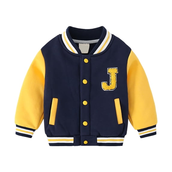UAYOTSE Kids Baseball Jacket Letterman Coat Fall Winter Fleece Vintage Outerwear(P66-Yellow,5-6 Years)