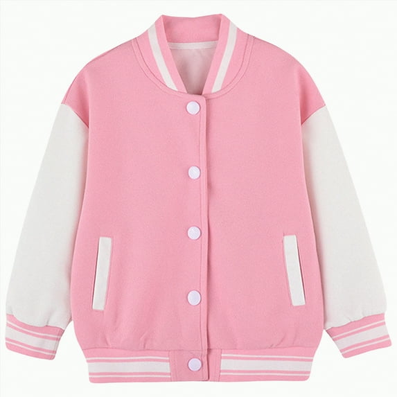UAYOTSE Kids Baseball Jacket Varsity Style Casual Fit Sport Boys Girls Team Uniforms Cardigan Sweatshirt(13-14 Years,S5-Pink)