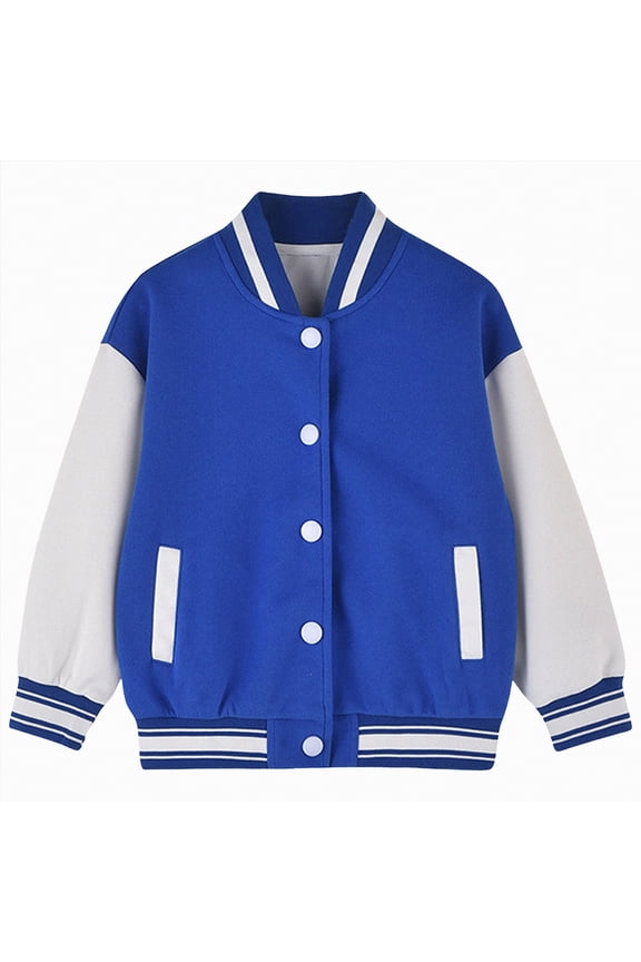 Kids Baseball Jacket Varsity Style Casual Fit Sport Boys Girls Team Uniforms Cardigan Sweatshirt(5-6 Years,S4-Blue)