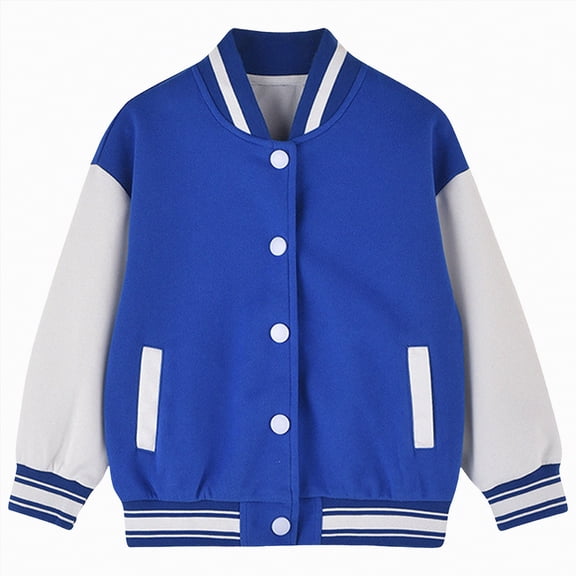 UAYOTSE Kids Baseball Jacket Varsity Style Casual Fit Sport Boys Girls Team Uniforms Cardigan Sweatshirt(9-10 Years,S4-Blue)