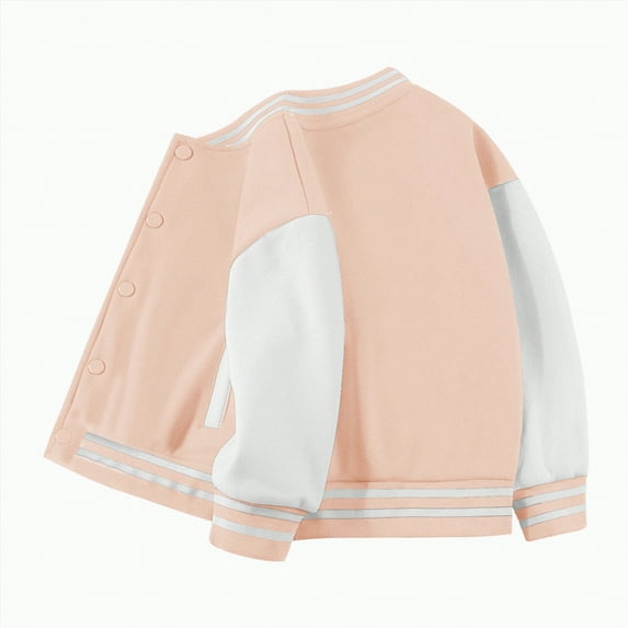 UAYOTSE Kids Baseball Jackets Boys and Girls Varsity Coat Buttons Cardigan Letter Sport Letterman School Jacket(18-24 Months,S20-Pink)