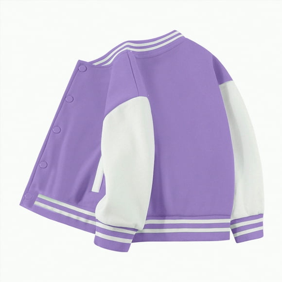 UAYOTSE Kids Baseball Jackets Boys and Girls Varsity Coat Buttons Cardigan Letter Sport Letterman School Jacket(5-6 Years,S21-Purple)