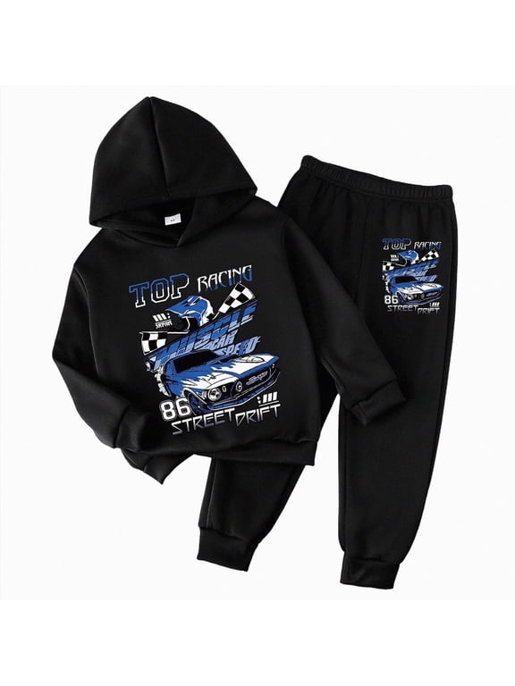 Kids Boys Hoodie Outfit 2T 3T 4T 5T 6T 7T Long Sleeve Hooded Sweatshirt and Jogger Pants 2Pcs Clothes Set