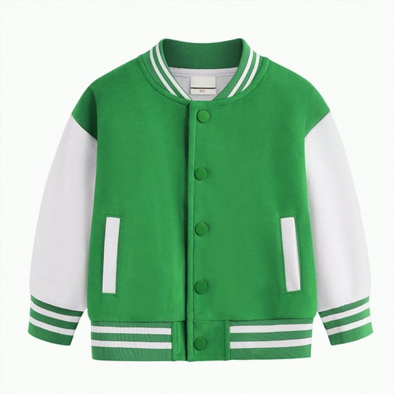 UAYOTSE Kids Boys Varsity Jacket Baseball Jacket Casual Sport Cardigan Sweatshirt Youth(9-10 Years,S10-Green)