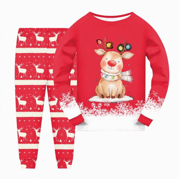 UAYOTSE Kids Christmas Pajama Set Boys Girls 3 6 12 18 24 Months 2T 3T 4T 5T 6T fit Pjs Soft Breathable Long Sleeve Top Pants Size 3-4 Years