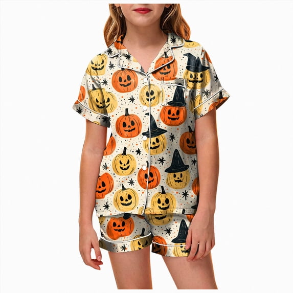 UAYOTSE Kids Collared Satin Pajama Set, Easy Button‑Front Short‑Sleeve Top and Sleep Shorts, Soft Loungewear for Girls All‑Season Use Size 4-5 Years