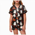 thumbnail image 1 of UAYOTSE Kids Collared Satin Pajama Set, Easy Button‑Front Short‑Sleeve Top and Sleep Shorts, Soft Loungewear for Girls All‑Season Use Size 8-9 Years, 1 of 5