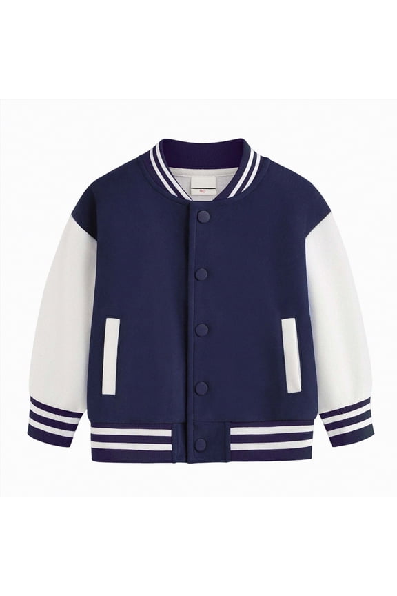 Kids Comfortable Baseball Jackets Boys Girls Jacket Lightweight Plain Button Casual Coat(4-5 Years,S55-Dark Blue)