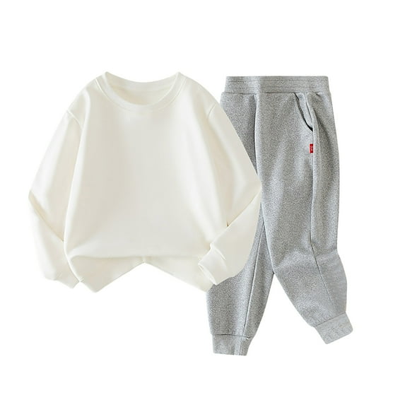 UAYOTSE Kids Girls Boys Hoodie Outfits Sweatshirt Sweatpants Children Jogger Set Long Sleeve Shirt Casual Fall Tops,White 3-4 Years