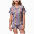 thumbnail image 1 of UAYOTSE Kids Girls Collared Button‑Front Satin Pjs, Short‑Sleeve Top and Sleep Shorts, Wearable Sleep Set for At‑Home Play and Overnight Stays Size 12-13 Years, 1 of 6
