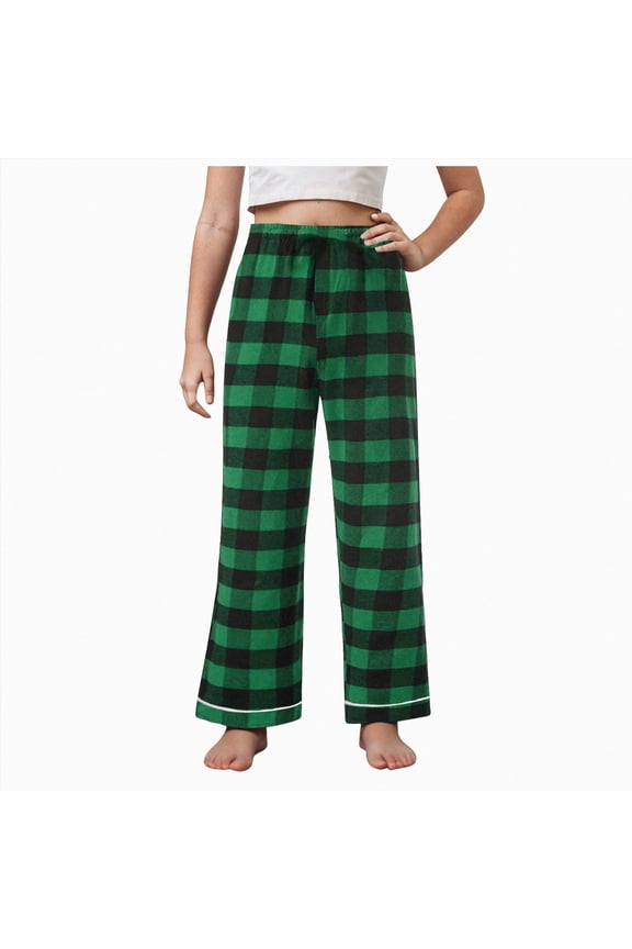 Kids Grid Print Pajama Pants Soft Micro Fleece Lounge Pants Drawstring & Pockets Unisex Sleepwear,Sizes 18 Years