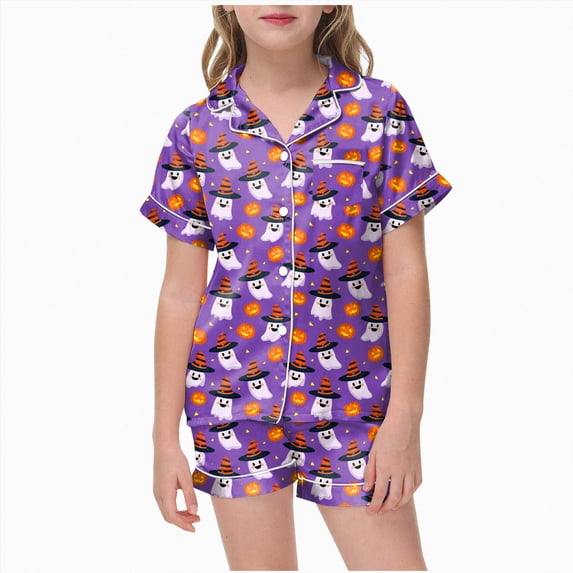 UAYOTSE Kids Home‑Wear Satin Pajama Outfit, Girls Button‑Up Collar Short‑Sleeve Top with Coordinating Shorts, Comfort‑Oriented Nightwear Set Size 2-3 Years
