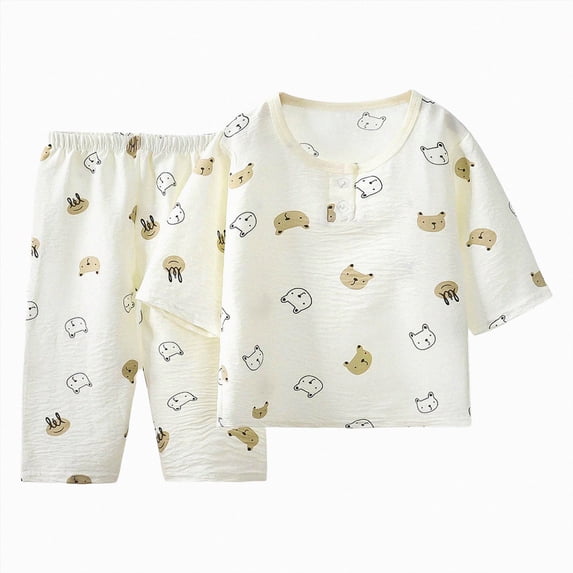 UAYOTSE Kids Neutral Sleepwear Set Lightweight Cozy Cute Allover Print Pajamas Long Sleeve Pullover Tee and Pants 2Pieces 12M-5T