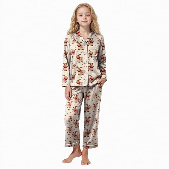 UAYOTSE Kids Pajamas Set Long Sleeve Button Down Sleepwear Girls Boys Set 2 Pcs Loungewear for 6 15 Years,Sizes 13-14 Years