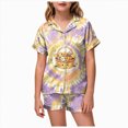 thumbnail image 1 of UAYOTSE Kids Silky Satin Nightwear Set, Girls Short‑Sleeve Collared Button‑Front Top with Coordinating Shorts, Casual Home Sleep Outfit Size 2-3 Years, 1 of 5