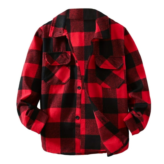 UAYOTSE Kids Toddler Flannel Shirt Jacket Plaid Long Sleeve Lapel Button Down Shacket Baby Boys Girls Fall Shirt Coat Outwear(13-14 Years,T180-Red)