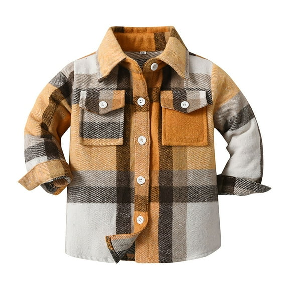 UAYOTSE Kids Toddler Flannel Shirt Jacket Plaid Long Sleeve Lapel Button up Shacket Baby Boys Girls Fall Shirt Coat Outwear(8-9 Years,T39-Light Yellow)
