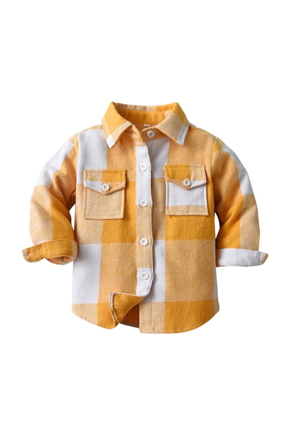 Kids Toddler Flannel Shirt Jacket Plaid Long Sleeve Lapel Button up Shacket Baby Boys Girls Fall Shirt Coat Outwear(4-5 Years,T43-Yellow)