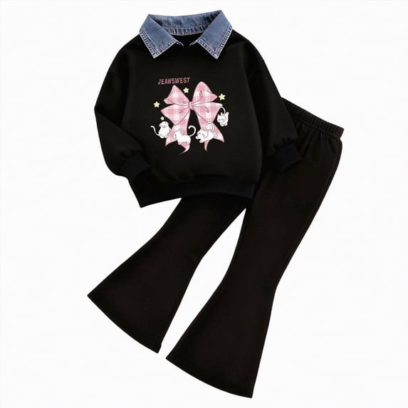UAYOTSE Kids Toddler Girl Clothes Winter Outfits Shirt Top Bell Bottom Pants Set Little Girl Fall Spring Clothing,Sizes 2-3 Years