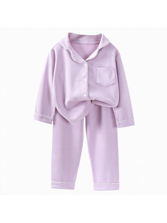 Kids Unisex Girls & Boys Soft Comfy Modal Tencel Shirring Sleepwear Pajamas(Purple&4,12-13 Years)